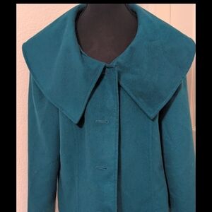 Harve Benard Teal Wool Blend Coat XL Oversized Cape Collar Button Front Lined